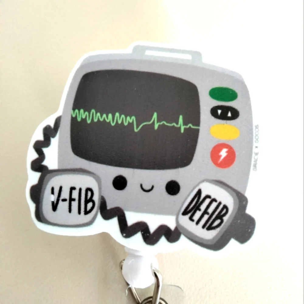 NEW Cute Medical Badge Reel with V-Fib Defib Design